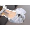 Nuovo stile primaverile fiocco con perle scarpe basse da principessa per bambina, scarpe in pelle, performance di danza