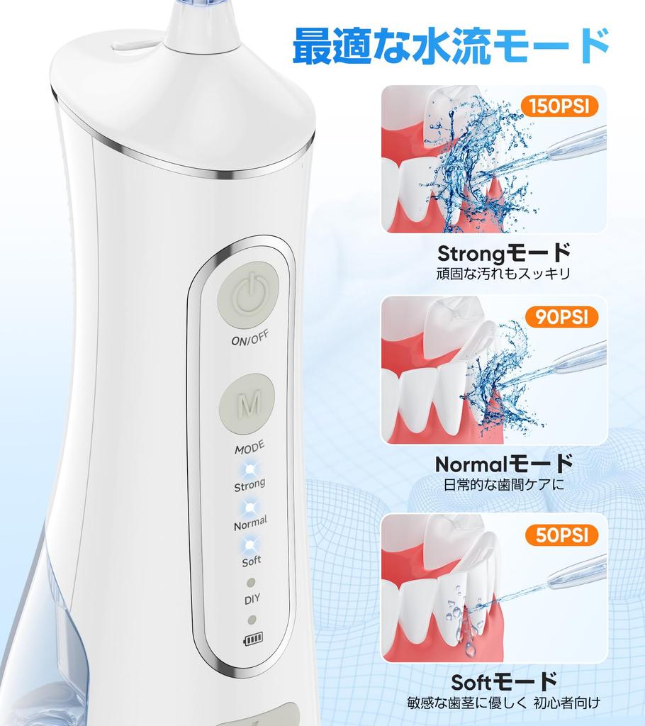 Oral Irrigator Jet Washer with Plaque Removal 4 Tongue 4 Water Flow PSI Water Pressure 310ml Large Capacity IPX7 USB Compact Perfect for Home or Gift