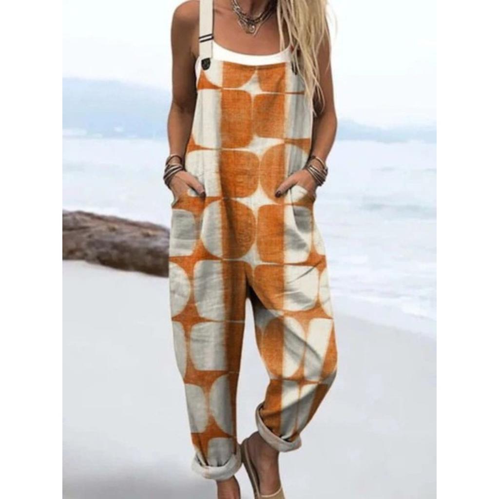 VIONA Damen Ärmelloser Jumpsuit Sommer Boho Floral Weites Bein Lange Hose Strampler Damen Träger Große Größen Freizeit Locker Latzhose