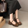 Fashion 2025 Spring new Leisure Thick Heel Shoes Vintage Leopard sexy Women Square Toe Shoes fashionable versatile Shallow mouth Shoes