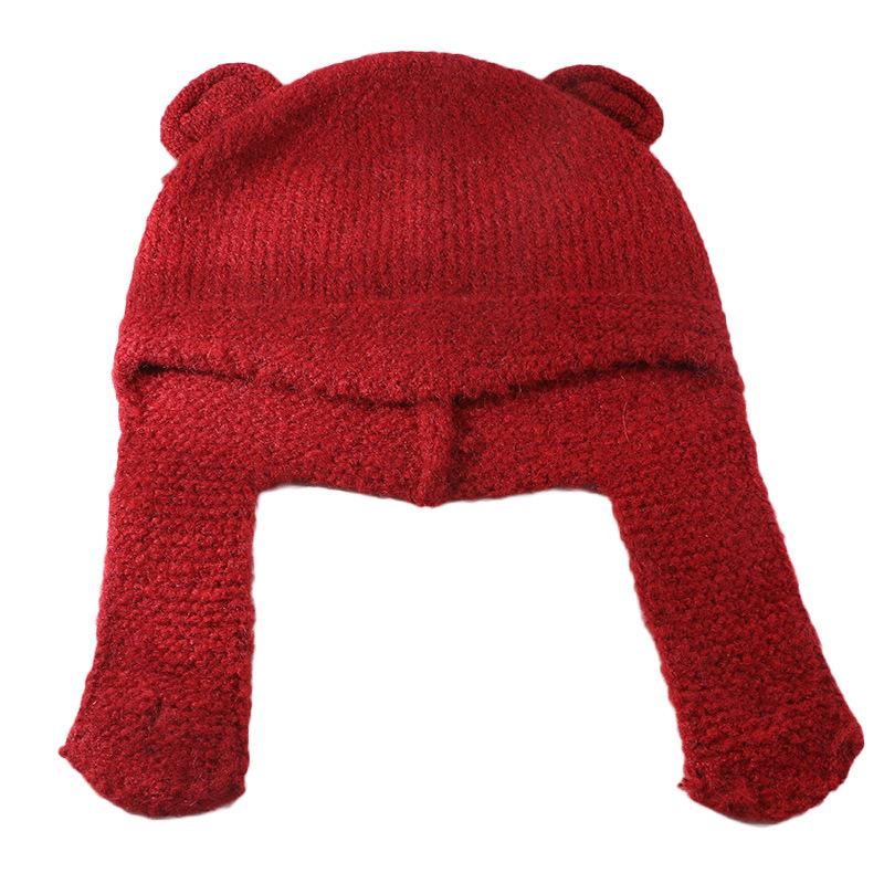 Cappello di Lana Carino con Orecchie d'Orso Giapponese per Donna in Autunno e Inverno Nuovo Caldo Cappello a Maglia che Mostra il Viso Protezione per Collo e Orecchie Cappello