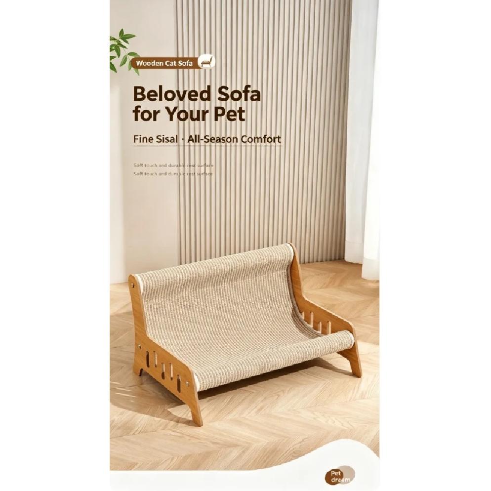 Solid Wood Cat Sofa Sisal Scratcher Bed Anti Shed Natural Sisal Mat Multi Size Pet Lounge Furniture Stable Frame Cat Rest