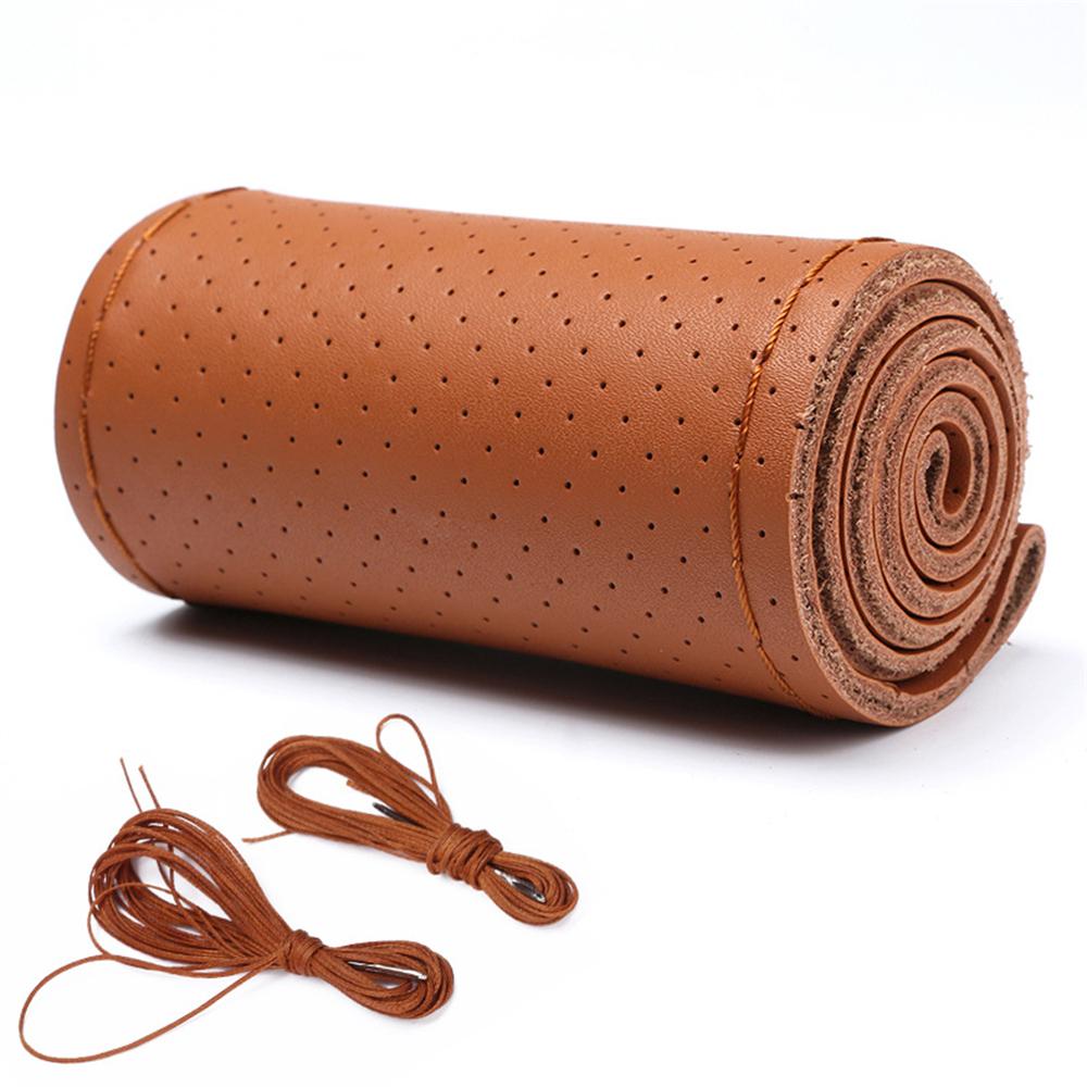 Universal Braid Steering Wheel Cover 38cm Leather Hand Sewing Steering Wheel Cover Genuine Cowhide Leather with Needles Thread