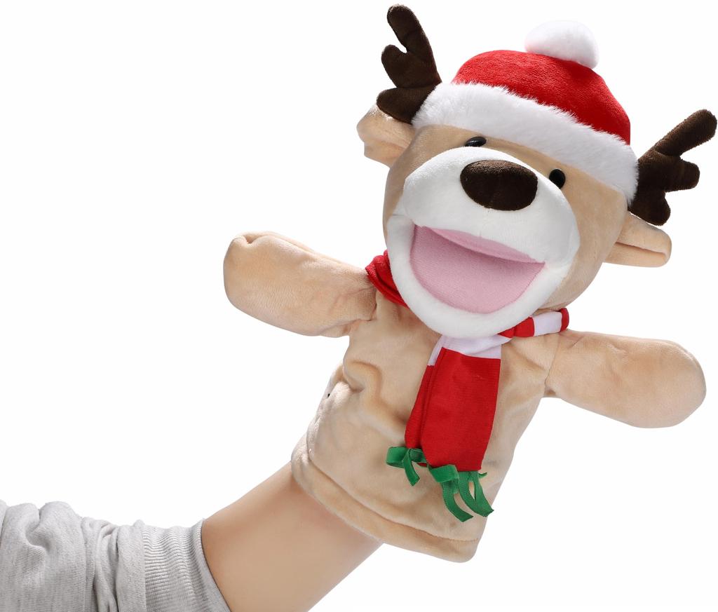 ColorfylCoco Reindeer Christmas Puppet with Moving Mouth, Hand Puppet, Animal Puppet Show, Ventriloquism Glove Puppet