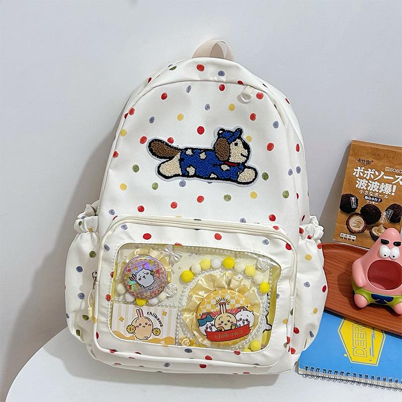 Japanese ins schoolbag female junior high school student cute puppy polka dot backpack casual versatile high school student backpack