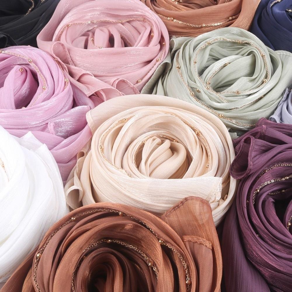 Beads Chain Headscarf Long Islamic Turban Fashion Wraps Shawl  Women