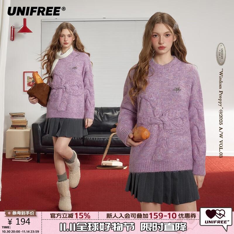 

UNIFREE Women s Bow-Knot Cable Knit Pullover Sweater One Size