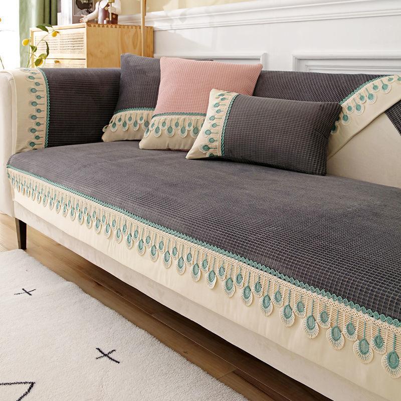 Copridivano in Pile Polare Antiscivolo a Quadri Cuscino per Divano di Alta Gamma Soggiorno Mobili Universali Antipolvere Copertura Totale