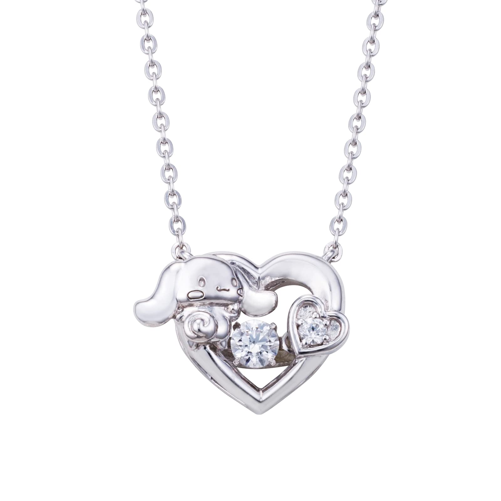 

[White Clover] Ожерелье с танцующим камнем Cinnamoroll Sanrio Cinnamon, открытое сердце, серебро 925 пробы, кубический цирконий SACI-N055RD