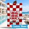 Custom Name Beach Towel England Heritage Crest Microfiber Beach Towel, Lightweight for Summer Travel, Swimming Pool Fan Birthday Gift