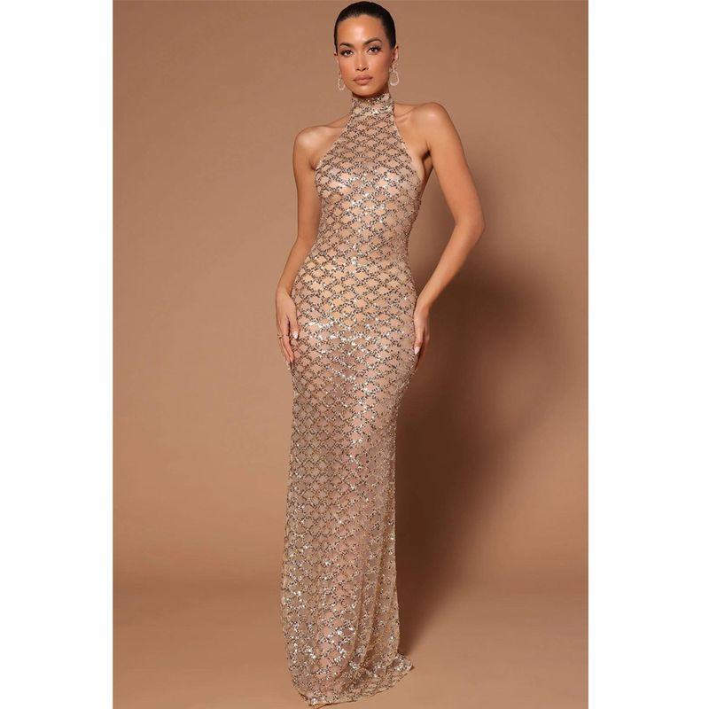 Sexy Evening Dress New Sexy Open Back Party Formal Dress Hot Rhinestone Sequin See-through Dress for Women