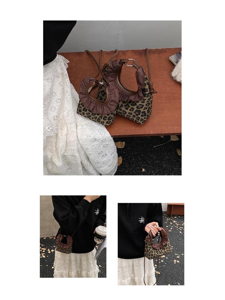 Mädchen Umhängetasche mit Leopardenmuster und Spitze - Neuer koreanischer Retro-Stil für Herbst/Winter 2025
