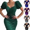 Kleid mit quadratischem Ausschnitt, Gürtel in der Taille, eng anliegend, Partykleid, einfarbig, Puff-Kurzarm, Urlaubskleid, Damenbekleidung
