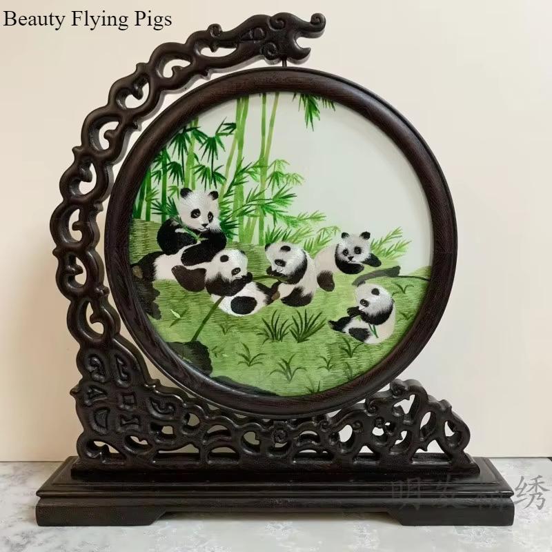 1pc, Su Embroidery Ornaments, Chinese Embroidery Crafts, Double Sided Embroidered Ornament, Solid Wood Desktop Decoration