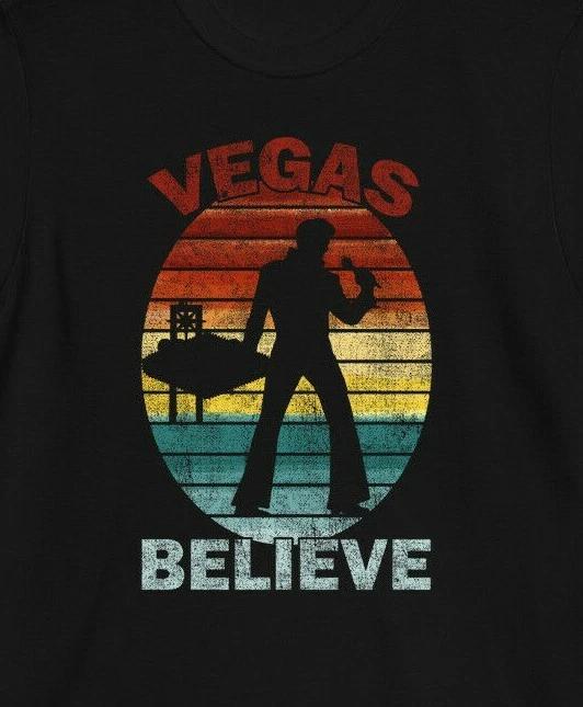Elvis Presley Believe Retro Vegas Strip Distressed Shirt Las Bigfoot Joke Sign XL