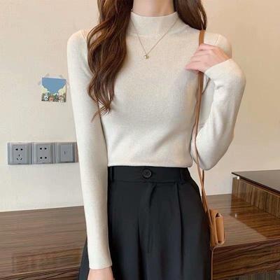 CANVAUS Maglione interno a collo alto da donna Camicia con fondo primavera e autunno Maglione attillato slim a maniche lunghe tutto abbinato Top corto stile western