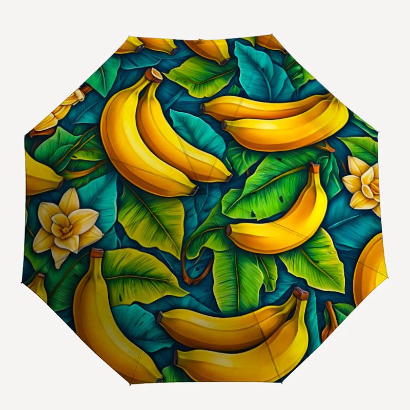 

1pc Banana Leaf Pattern Auto-Fold Umbrella with One-Touch Open/Close - 8 Reinforced Ribs for Windproof Stability, yy251118245