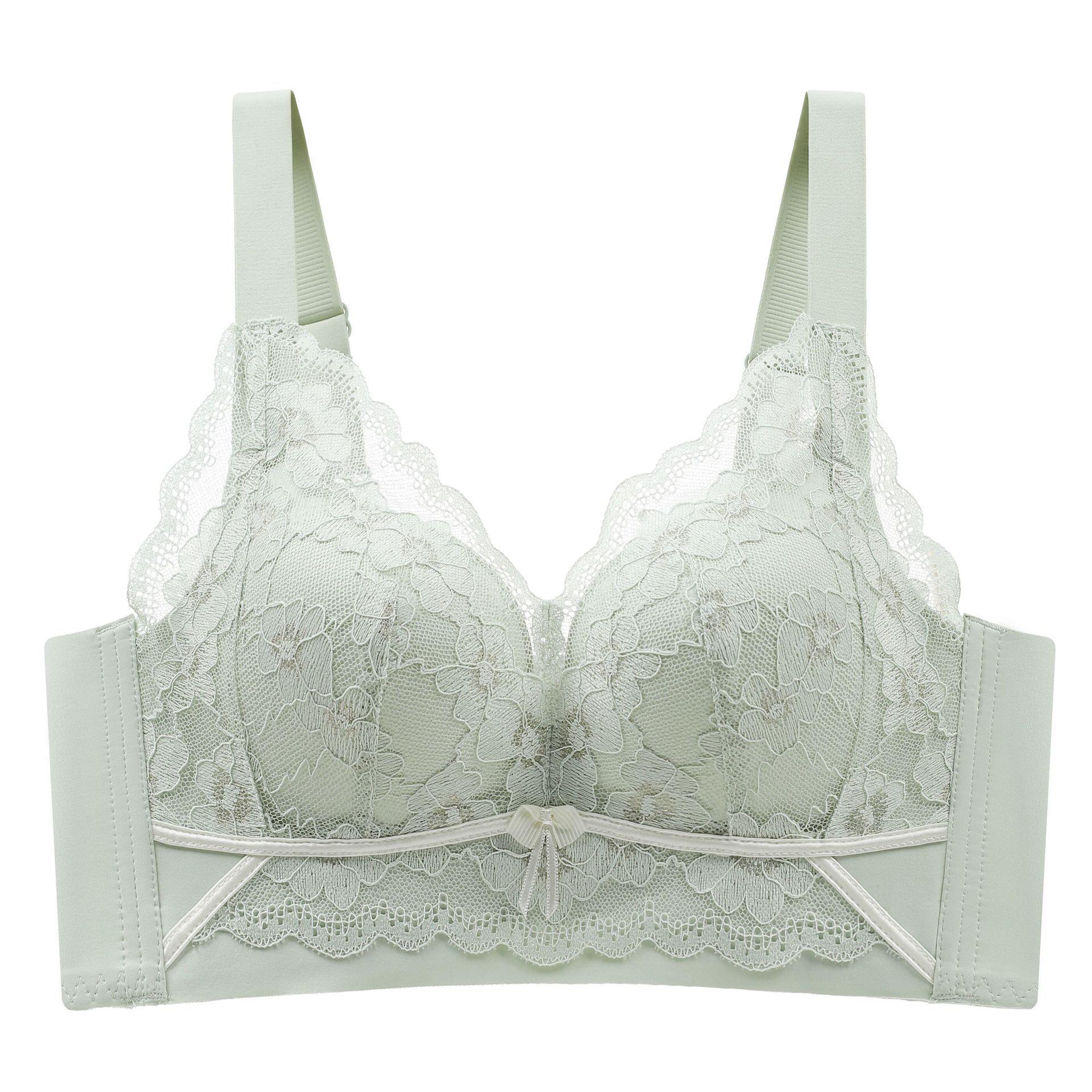 

Бюстгальтер великого розміру без сталевого кільця, що запобігає провисанню, нижня білизна жіночих тонких фасонів, збирається літній тип коригування, щоб зібрати вторинні груди 46/105D зелений