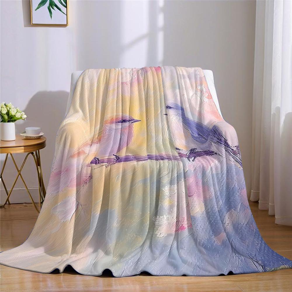Blush Bird Canopy Flannel Blanket Warm Soft Halloween Christmas Couch Warm Cozy Decorative Decor Gift for All Season