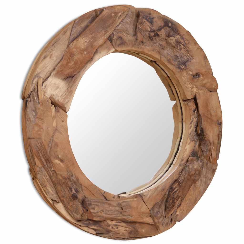 Vidaxl Decorative Mirror, Teak Wood, 80 Cm, Round