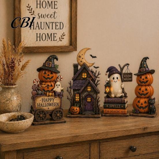Vintage Haunted House Tiered Tray Decor Farmhouse Halloween Wooden Tabletop Decorations, Table Topper Signs, Spooky Decorative Storage Accessories