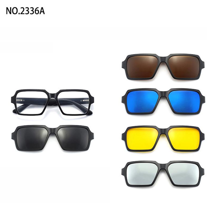 5 Lenes Magnet Clip Sunglasses Square Men Polarized Gray  Frame Custom Prescription Women Myopia Glasses