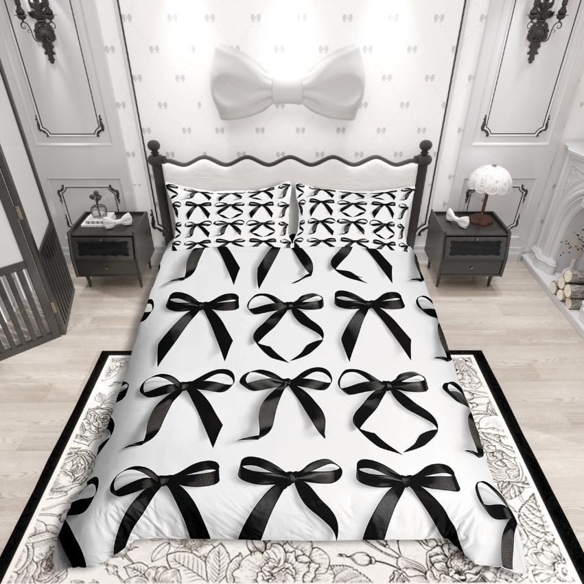 Homewish Kawaii Ribbon Bowknot Duvet Cover SetDreamy Princess Bedding SetCartoon Bow Comforter Cover Set
