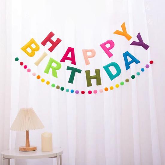 Pre-Strung Happy Birthday Banner Reusable Felt HAPPY BIRTHDAY Garland Colorful Rainbow