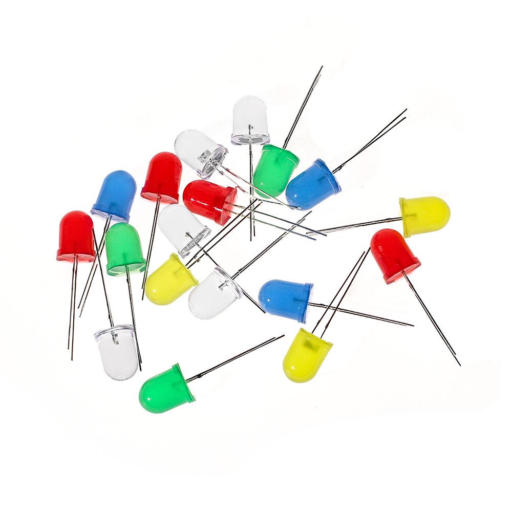 100 peças de várias cores LED redondo 10 mm LED Kit, LED Light Emitting Diode Assorted Set Pack, LED branco vermelho amarelo azul verde
