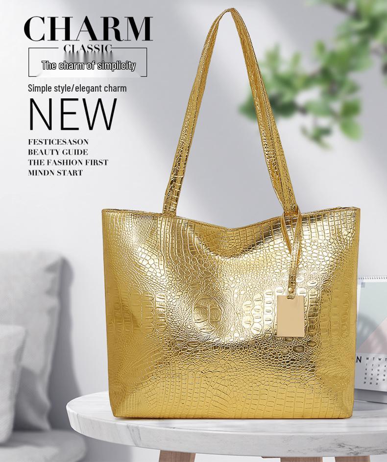 2025 Crocodile-Pattern PU Leather Shoulder Tote Bag - Large Capacity, Women's Fashion Retro Handbag