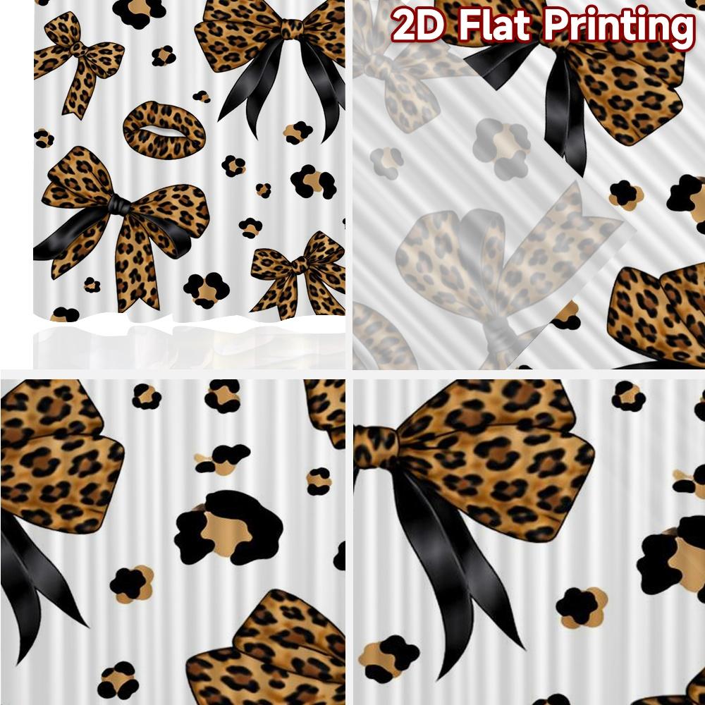 2D FLAT PRINTING 2pcs Curtains (Without Rod) Leopard Print Bows Popular Light Filtering Curtains Durable Polyester Curtains