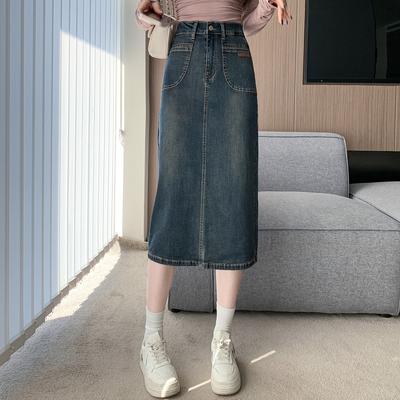 DIMANAF 2025 Tallas Grandes Nueva Falda Vaquera de Primavera para Mujer Estilo A Moda Holgada Azul Cintura Alta Vintage 5XL