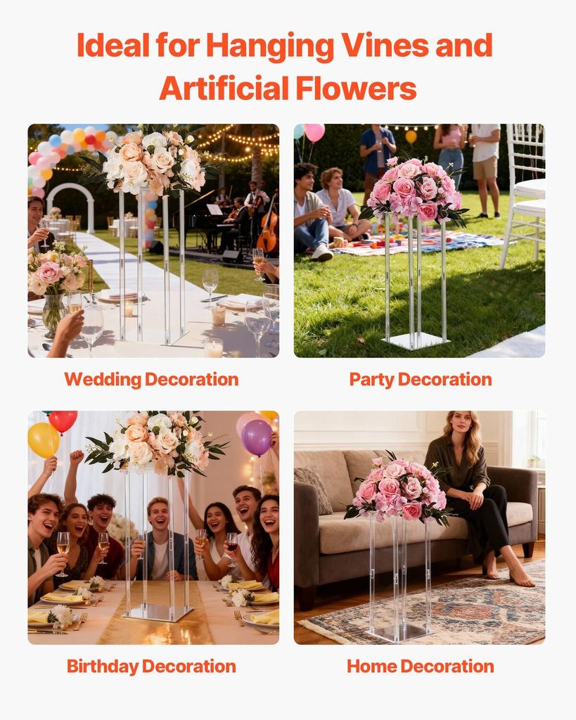 Wedding Flower Stand, 10PCS 50cm Column Flower Stand, Floral Stands with Acrylic Laminate, Cylindrical Cubic Floral Display Rack for Wedding, Party,