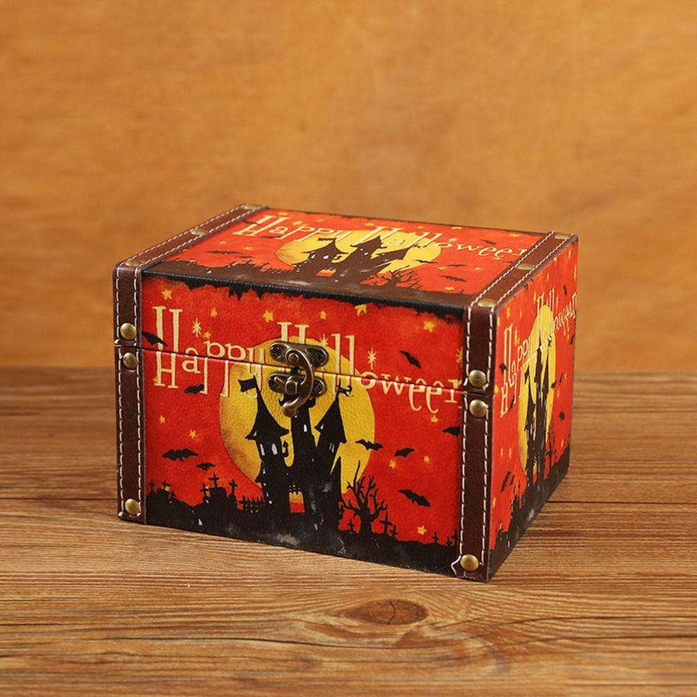 Portable Halloween Gift Box Waterproof Wooden Storage Box Halloween Candy Box  Photographic Prop