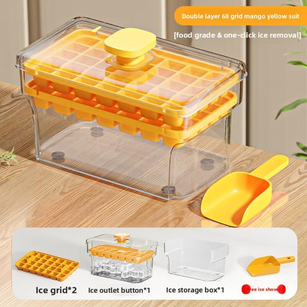 34/68 Grid Ice Cube Mold Push Type Easy To Take Ice Cube Bucket Multifunctional Ice Maker Refreshing Ice Cube Ice Box