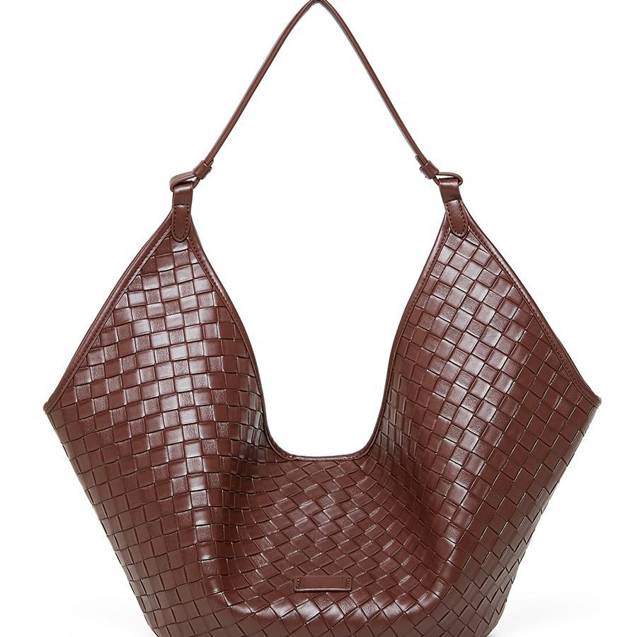 Cowhide Woven Women's Bag Versatile Diamond Commuter Big Bag Genuine Leather Large Capacity Shoulder Armpit Bag