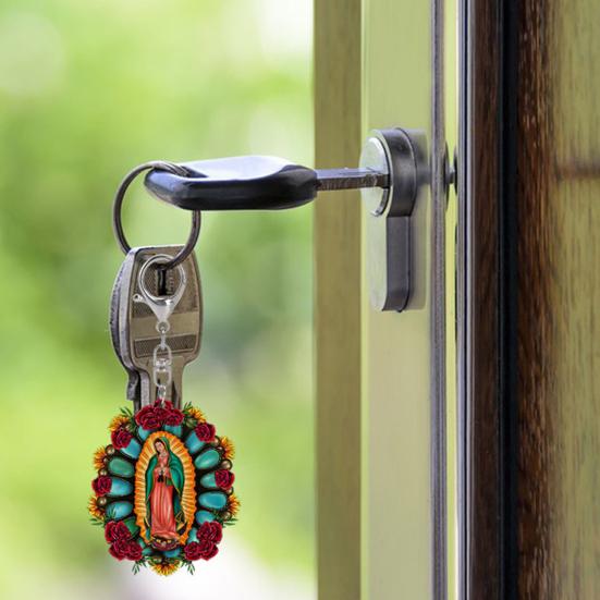 Brelok Matka Boża z Guadalupe Akrylowy Brelok z Łańcuszkiem do Zawieszenia Samochodowe Lusterko Wsteczne Klucze Plecaki Akcesoria Dekoracyjne