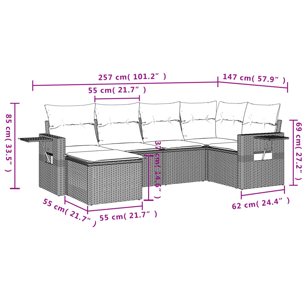 Vidaxl 6-Cz. Set di Mobili da Giardino con Cuscini, Polyrattan Nero