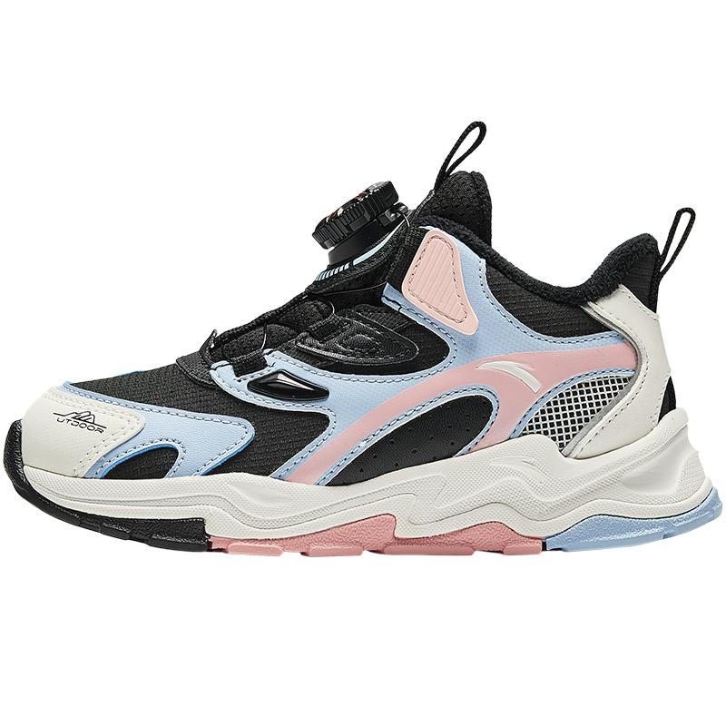 Anta Kids Trendy Fashion Fleece Lined Warm Durable Non-Slip Low Top Running Shoes Kids sneaker Black Pink A22449939-1