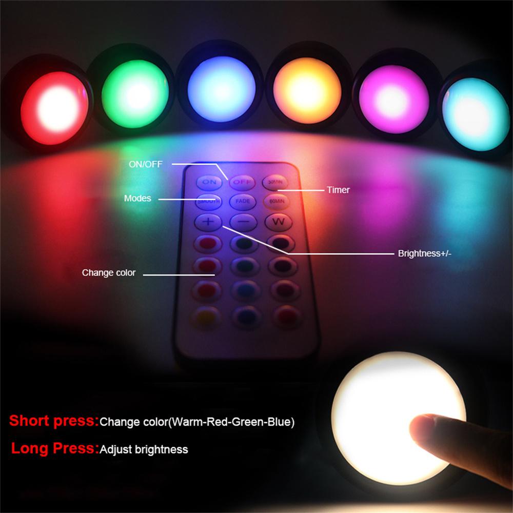LED RGBW Closet Light Puck Lamp AA Battery Powered Under Cabinet Light Dimmable Home Decoration for Party Holiday 13 Colors