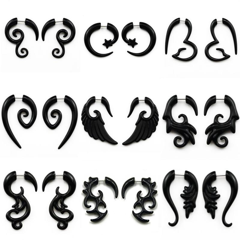 Fashion Black Horn Earrings For Women Hip-hop Acrylic Ear Stud Stainless Steel Anti-Allergies Earrings Gothic Spiral Ear