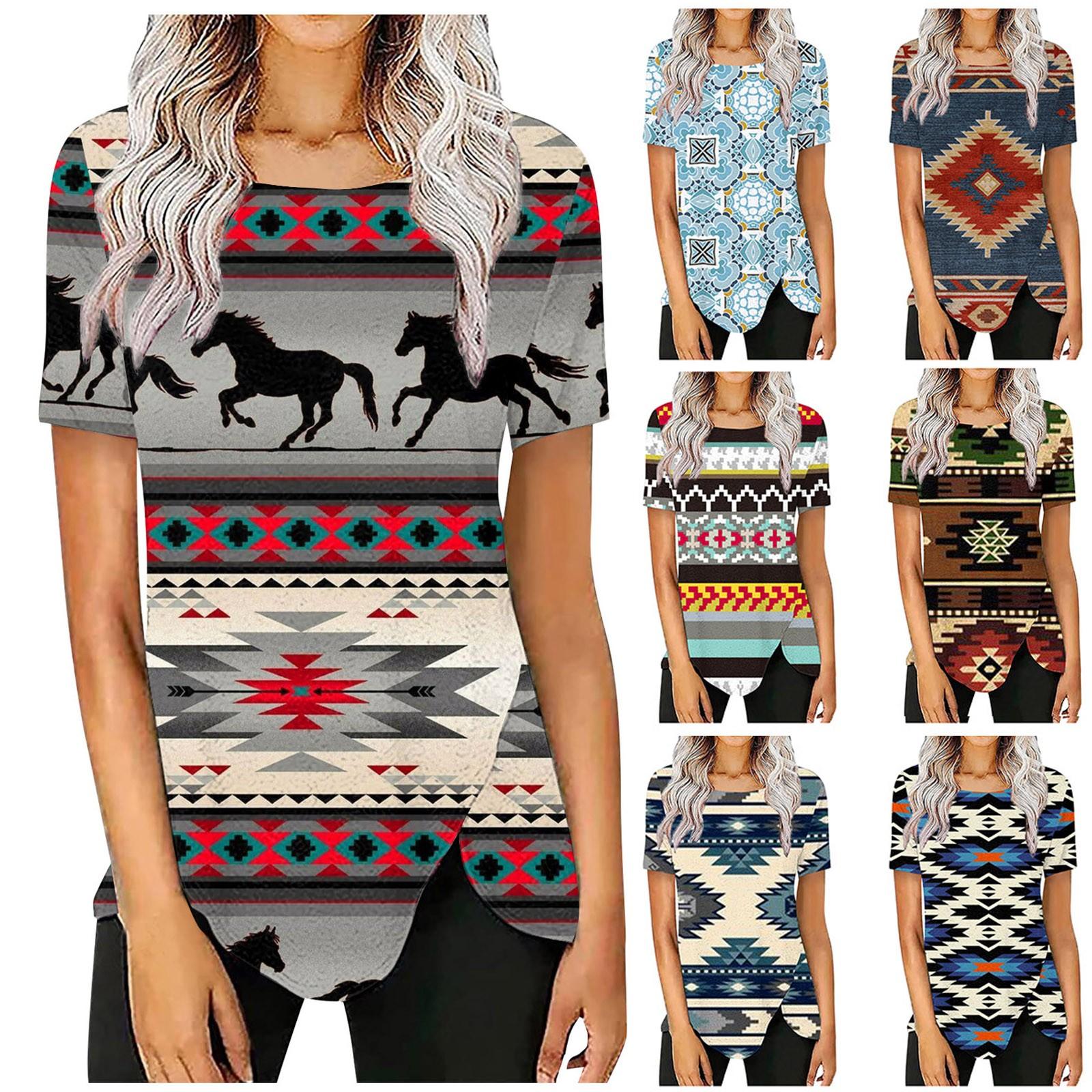 

Женская повседневная модная футболка с коротким рукавом и нерегулярным подолом с круглым вырезом и принтом, топ