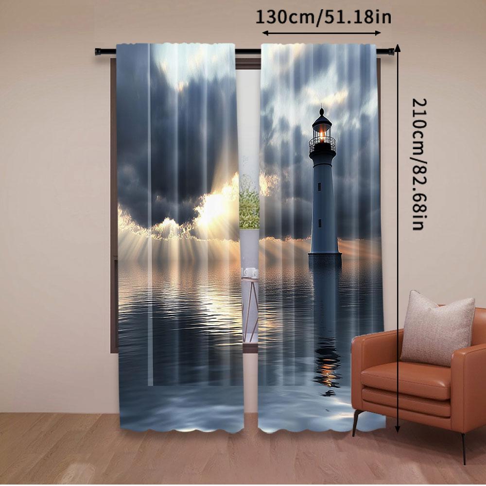 2Pcs Lighthouse Curtains Lighthouse Dark Clouds Reflection On Atlantic Weather Shadow For Bedroom Living Room And Dining Room B