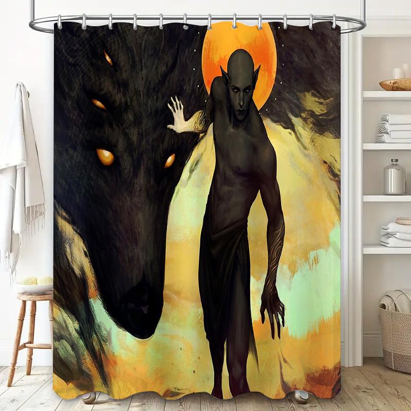 Gothic Dark Fantasy Shower Curtain Horror Demon Angel Wing Print Bathroom Decor Spooky Halloween Themed Backdrop Wall Tapestry