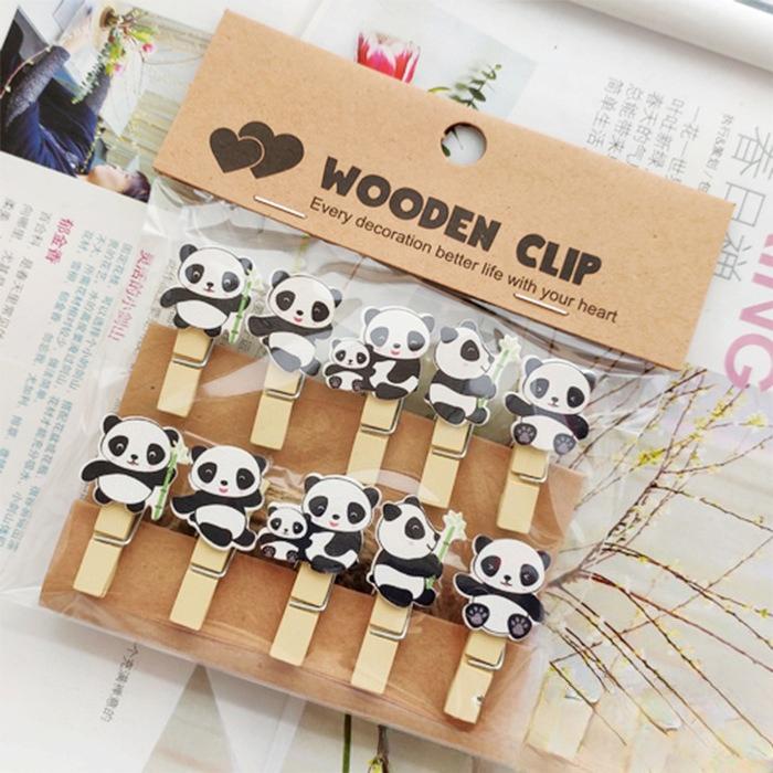 Cartoon Panda Bamboo Hanging Photo Wall Photo Frame Kindergarten Flower Shop Card Animal Small Wooden Clip