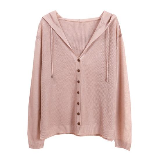 Women Tops Hooded Drawstring Long Sleeve Pure Color Casual Blouse Loose Fit Summer Thin Ice Silk Sun Protection Coat