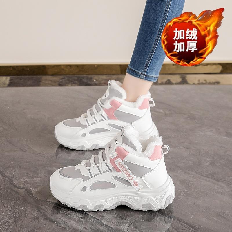 High top velvet dad shoes for women in winter 2025  new thick and warm cotton shoes height increasing sports shoes