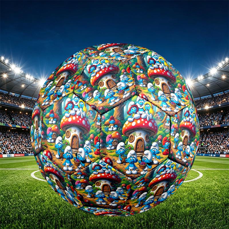 Blue Smurfs Print Size 5 Soccer Ball, PU Wear Resistant Football for Match Training and Daily Practice, Birthday Gift for Soccer Fans