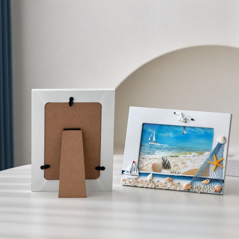 1 Pc Mediterranean Style 6-inch Ocean Photo Frame Shell Starfish Wooden Photo Album Home Decoration Wooden Photo Frame Ornaments