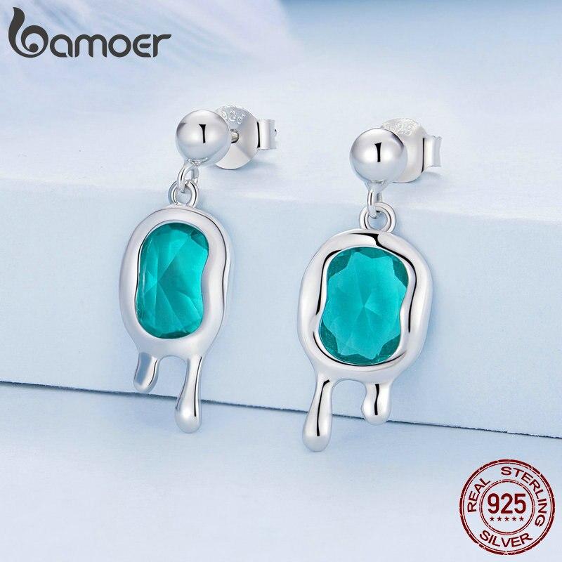 BAMOER 925 Sterling Silver Synthetic Paraiba Earrings and Ring Jewelry Set for Women Birthday Christmas Gift Fine Jewelry